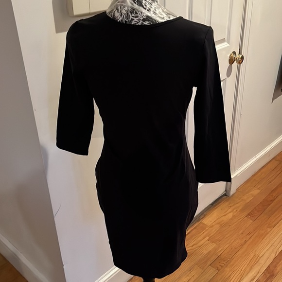 Venus size small classic black V-Neck midi tee shirt dress 3/4 sleeves versatile - Picture 2 of 13